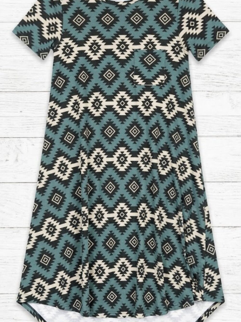 LuLaRoe XS Carly Dress Southwestern Aztec Geometric High Low Pocket Swing Teal